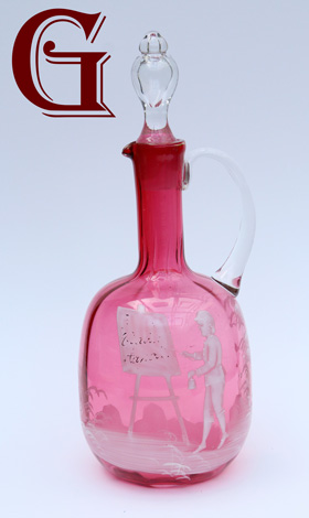 Cranberry glass Mary Gregory decanter